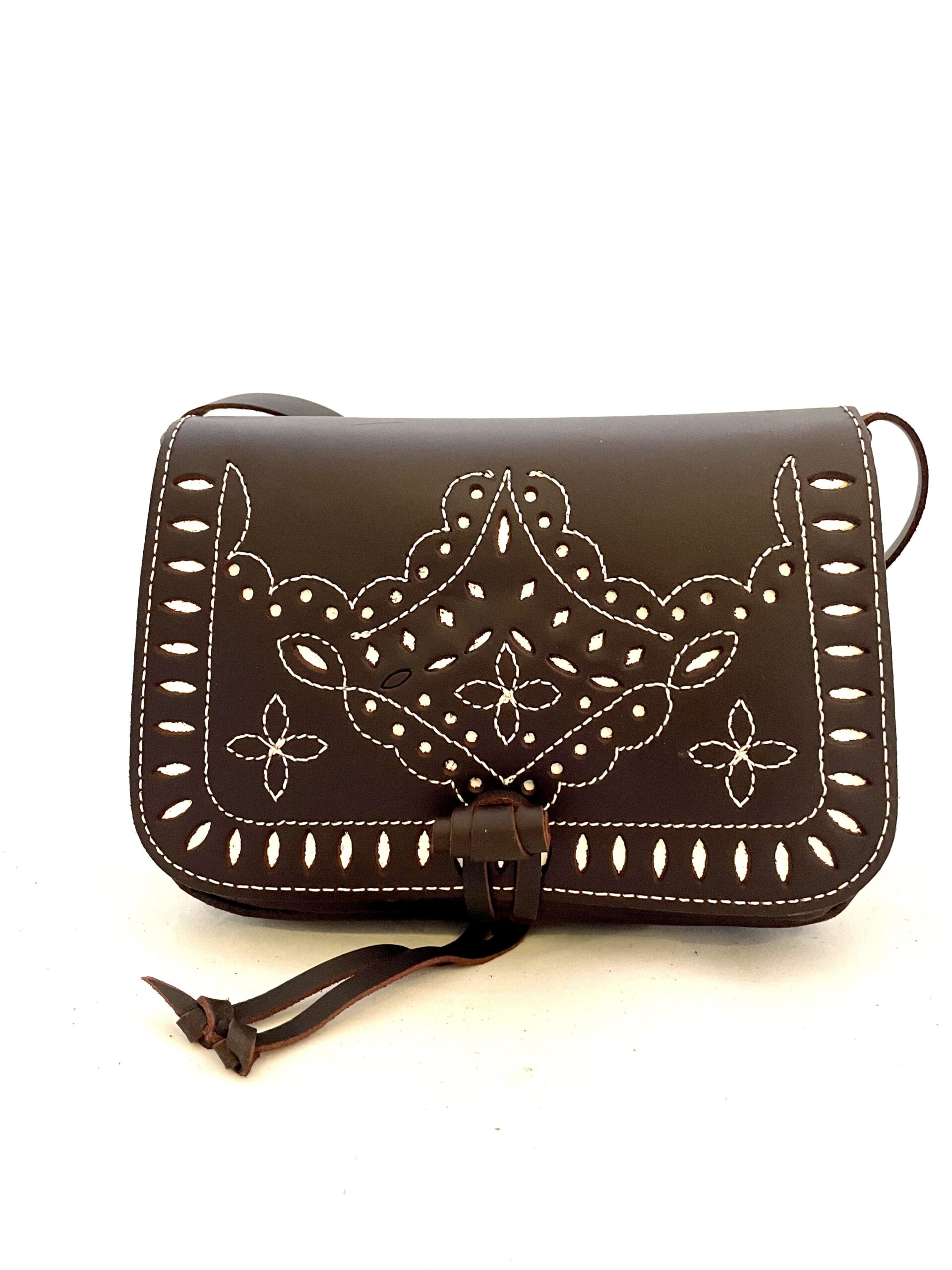 Bolso Bandolera Cuero Tres Flores. - cuero