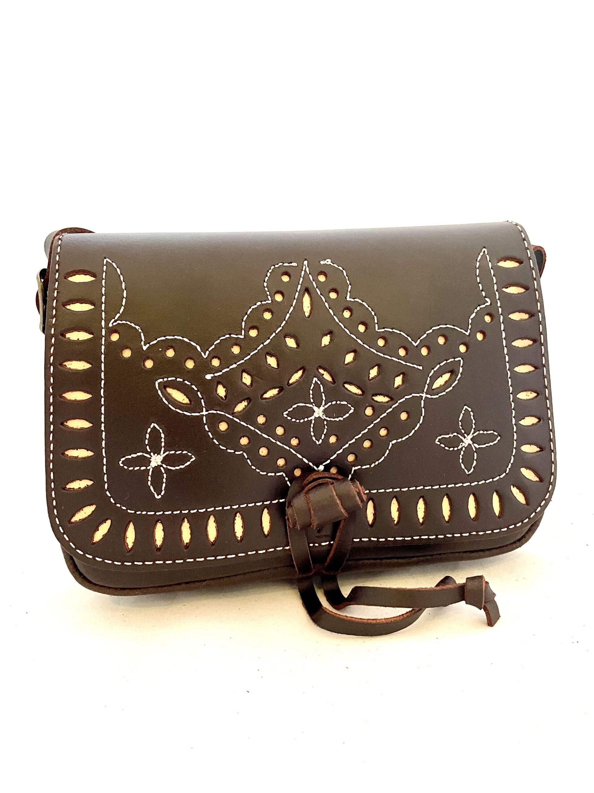 Bolso Bandolera Cuero Tres Flores. - cuero