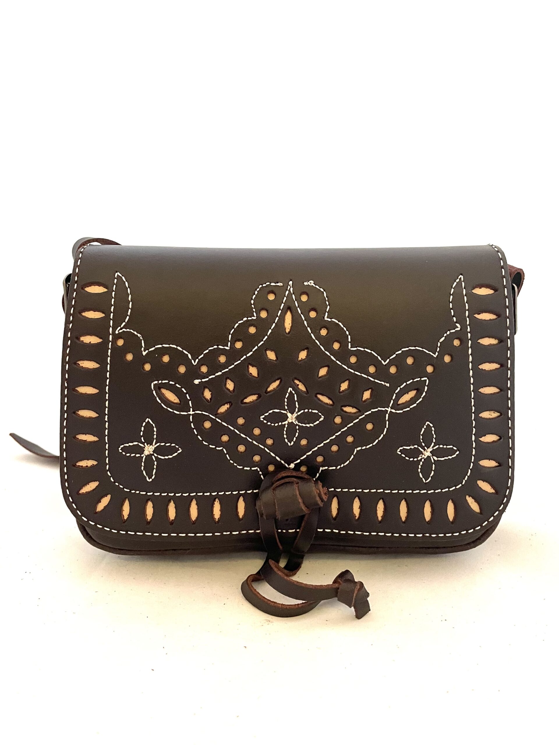Bolso Bandolera Cuero Tres Flores. - cuero